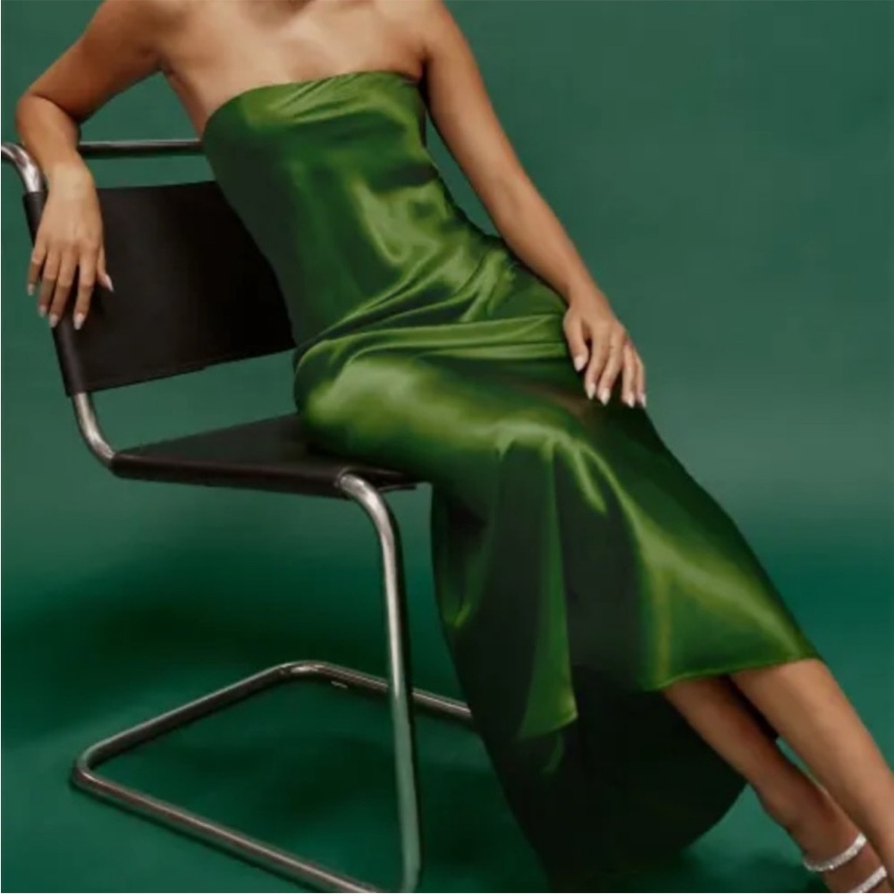 Reformation Emerald Green Satin Strapless Maxi Dress - Picture 3 of 7